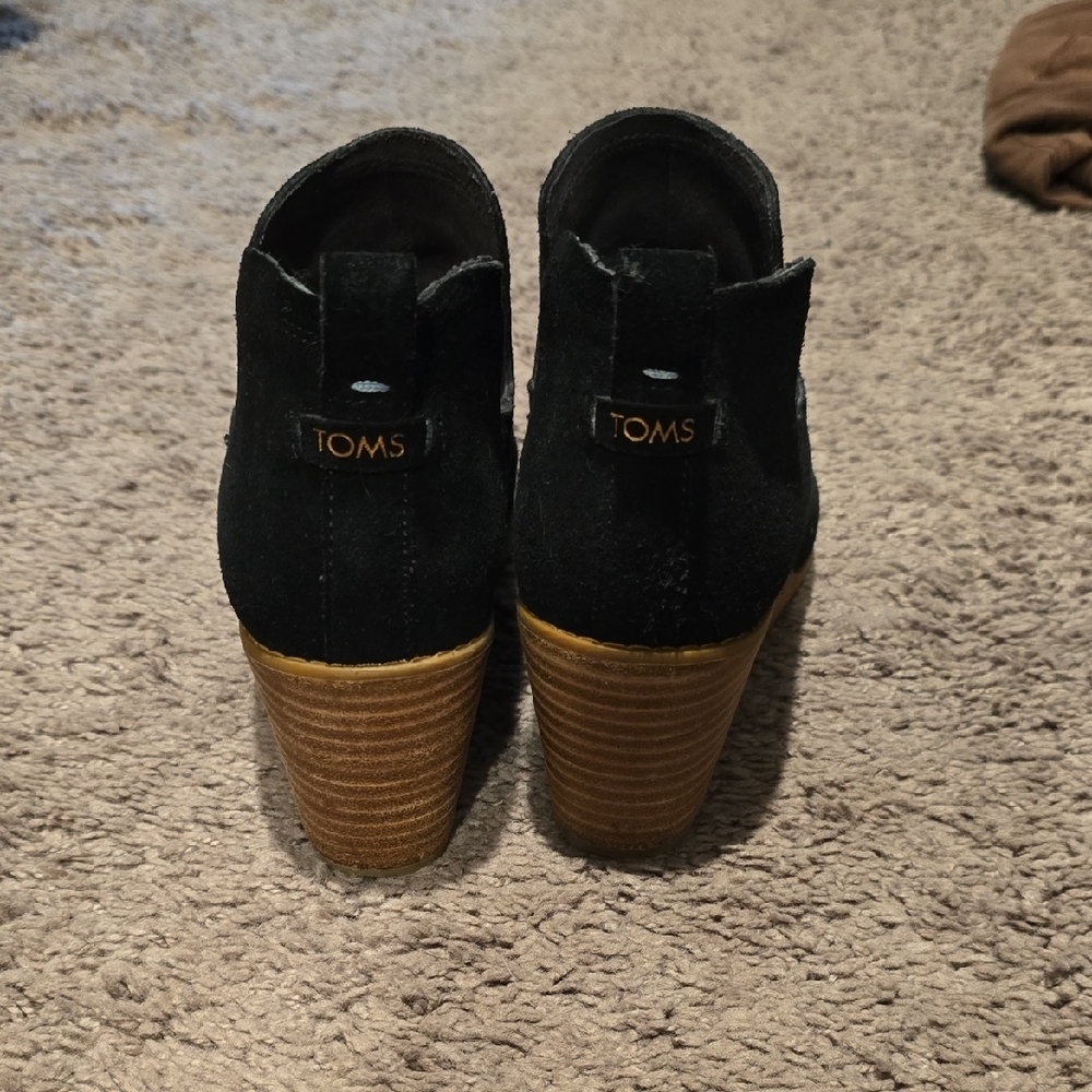 Toms Black Suede Ankle Booties with Wedge - Picture 2 of 4